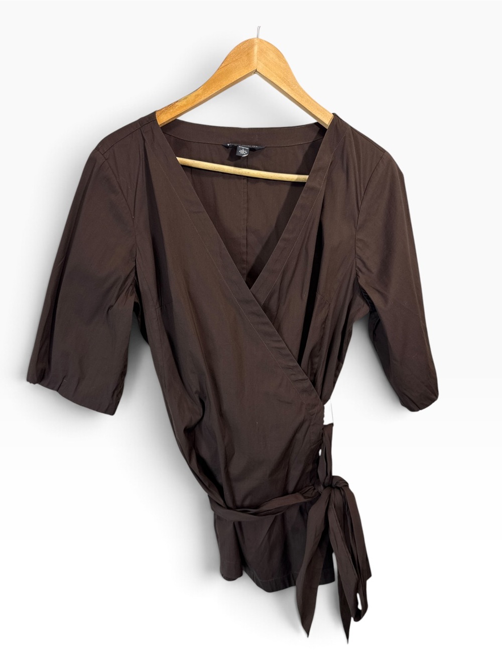 Banana Republic Chocolate Brown V-Neck Wrap Blouse Size Large